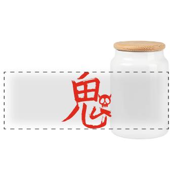 Das Wort Dämon auf Japanisch (rot) - Panorama Keksdose mit Holzdeckel - Weiß - Vorne