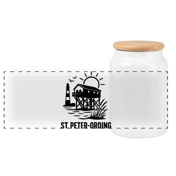 st peter-ording - Panorama Keksdose mit Holzdeckel - Weiß - Vorne