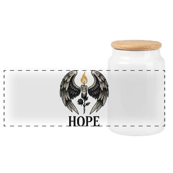 Hope Candle with Angel Wings - Panoramic Cookie Jar with Wooden Lid - white - Front