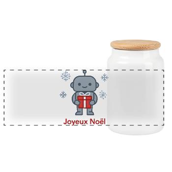 Robot de Noël au Cadeau Rouge - Boîte à biscuits avec couvercle en bois - blanc - Devant