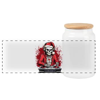 X-mas Skull-Dj  - Panorama Keksdose mit Holzdeckel - Weiß - Vorne