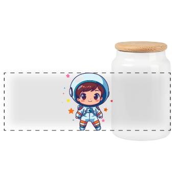 Little Spaceman - Panoramic Cookie Jar with Wooden Lid - white - Front