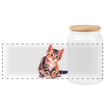 Bunte Geometrische Katzenillustration Modern - Panorama Keksdose mit Holzdeckel - Weiß - Vorne