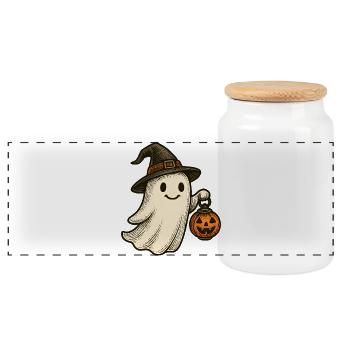 Süßes Halloweengespenst für Kinder - Panorama Keksdose mit Holzdeckel - Weiß - Vorne