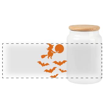 Sorcière volante avec des chauves-souris – Design d’Halloween - Boîte à biscuits avec couvercle en bois - blanc - Devant