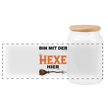 Am With The Witch Funny Halloween T-Shirt - Panoramic Cookie Jar with Wooden Lid - white - Front