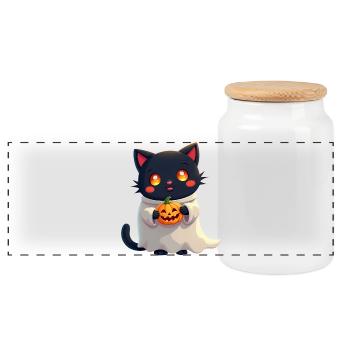 Halloween Cat with Halloween Pumpkin - Panorama Keksdose mit Holzdeckel - Weiß - Vorne