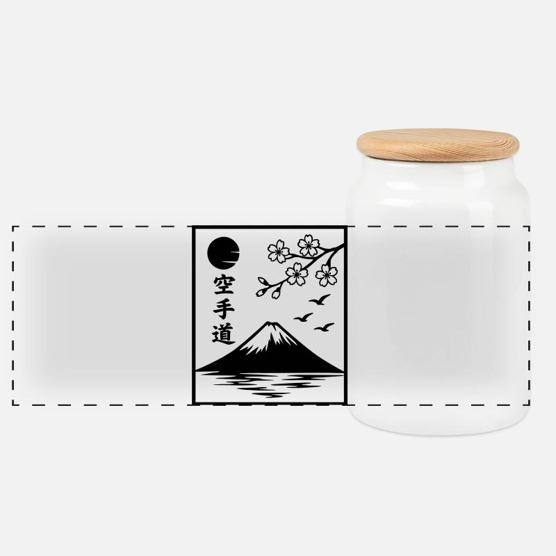 Katate Landscape - Panoramic Cookie Jar with Wooden Lid - white