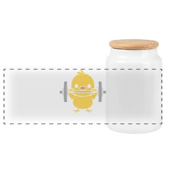 Muscular chick with barbell - Panoramic Cookie Jar with Wooden Lid - white - Front