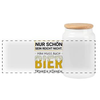Lustiger Spruch Bier, Biertrinker & Partygänger - Panorama Keksdose mit Holzdeckel - Weiß - Vorne
