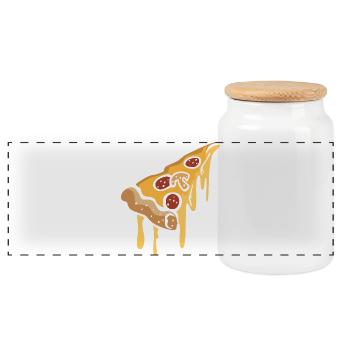 Soggy Pizza Cartoon Slice - Panoramic Cookie Jar with Wooden Lid - white - Front