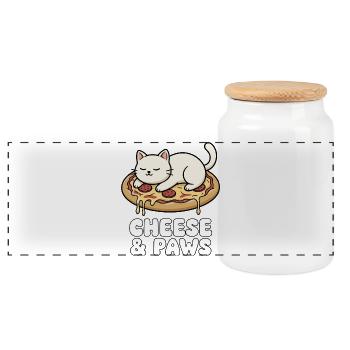 Pizza chat pattes de fromage - Boîte à biscuits avec couvercle en bois - blanc - Devant