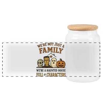 Halloween - family of fun monsters - Panoramic Cookie Jar with Wooden Lid - white - Front