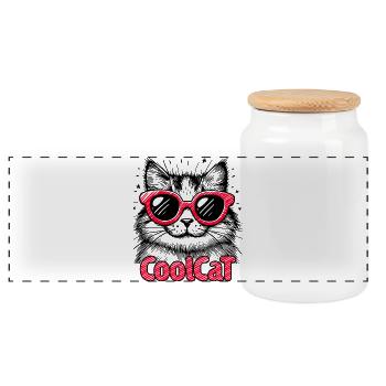 Cool Cat 1 - Panoramic Cookie Jar with Wooden Lid - white - Front