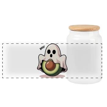 Avocado Ghost Halloween - Panoramic Cookie Jar with Wooden Lid - white - Front