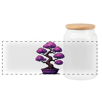 Bonsai Cherry Blossoms Purple - Panoramic Cookie Jar with Wooden Lid - white - Front