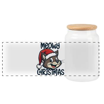 Noël miaou - Boîte à biscuits avec couvercle en bois - blanc - Devant