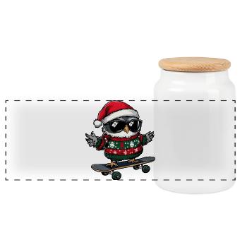Owl Christmas Funny - Panoramic Cookie Jar with Wooden Lid - white - Front