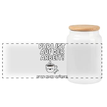 Papa Ist Auf Der Arbeit Kaffee Humor - Panorama Keksdose mit Holzdeckel - Weiß - Vorne