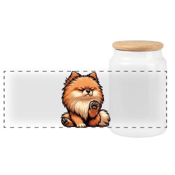 Poméranien Poméranien Spitz Chien Miniature Spitz Holder - Boîte à biscuits avec couvercle en bois - blanc - Devant
