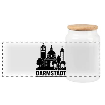 Darmstadt Landmark Silhouette - Panoramic Cookie Jar with Wooden Lid - white - Front