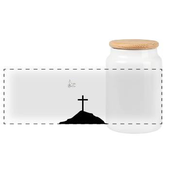 Colombe de la paix et croix sur la montagne - Boîte à biscuits avec couvercle en bois - blanc - Devant