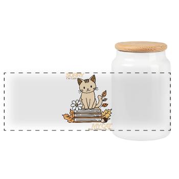 Sorry I'm Late, My Cat Was Sitting On Me - Panoramic Cookie Jar with Wooden Lid - white - Front