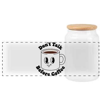 Kawaii Coffee Mug Face - Panoramic Cookie Jar with Wooden Lid - white - Front