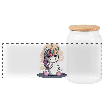 Freches Einhorn mit Zeigefinger – Cute & Cool - Panorama Keksdose mit Holzdeckel - Weiß - Vorne