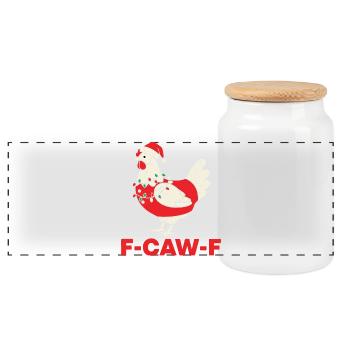F-CAW-F Chicken Christmas Crazy Croaking Gifted - Panoramic Cookie Jar with Wooden Lid - white - Front