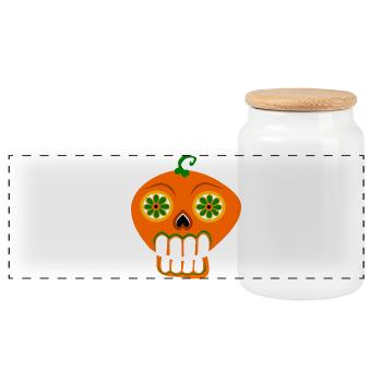 Halloween pumpkin skull kids cartoon teeth show - Panoramic Cookie Jar with Wooden Lid - white - Front