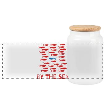 Schools of sardines - Panoramic Cookie Jar with Wooden Lid - white - Front
