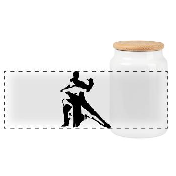 Dancing couple - Panoramic Cookie Jar with Wooden Lid - white - Front