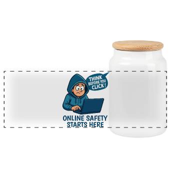 Think Before You Click - Online Security - Panoramic Cookie Jar with Wooden Lid - white - Front