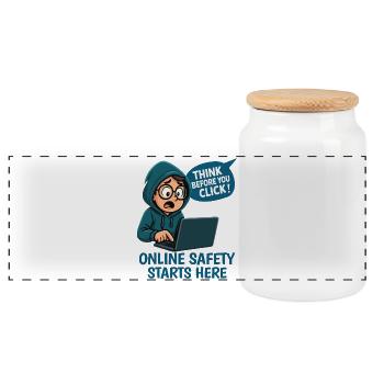 Think Before You Click - Online Security - Panoramic Cookie Jar with Wooden Lid - white - Front