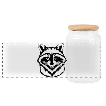 Raccoon - Panoramic Cookie Jar with Wooden Lid - white - Front