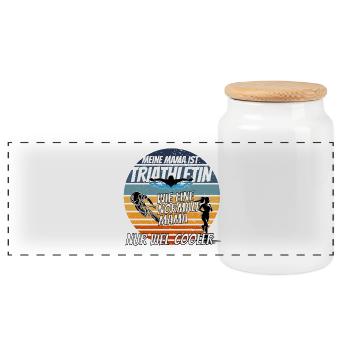 My mom is a triathlete - how cool - Panoramic Cookie Jar with Wooden Lid - white - Front