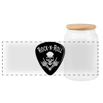 Rock N Roll Skull on Black - Panoramic Cookie Jar with Wooden Lid - white - Front