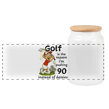 Golf - Pushing 90 - Frau - Panorama Keksdose mit Holzdeckel - Weiß - Vorne