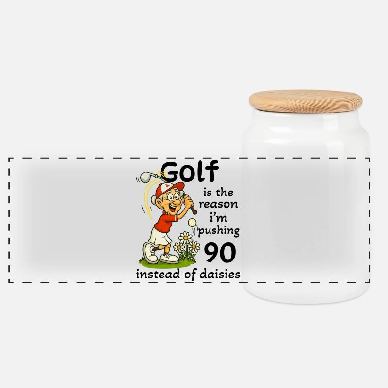 Golf - Pushing 90 - Frau - Panorama Keksdose mit Holzdeckel - Weiß