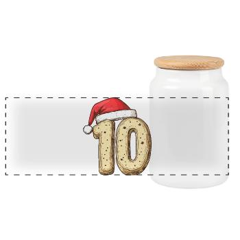 10 Number Cookie Christmas - Panoramic Cookie Jar with Wooden Lid - white - Front