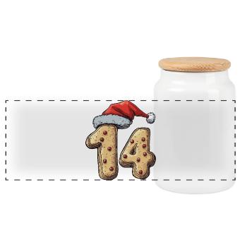 14 Number Biscuit Christmas - Panoramic Cookie Jar with Wooden Lid - white - Front