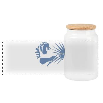 Minimalist Welder Silhouette Industrial - Panoramic Cookie Jar with Wooden Lid - white - Front
