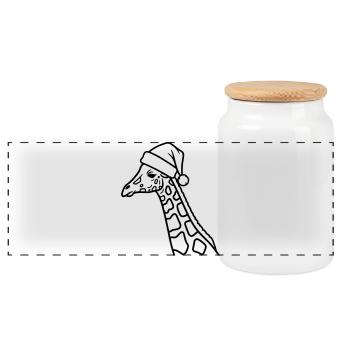 Weihnachtsgiraffe Cartoon Illustration - Panorama Keksdose mit Holzdeckel - Weiß - Vorne