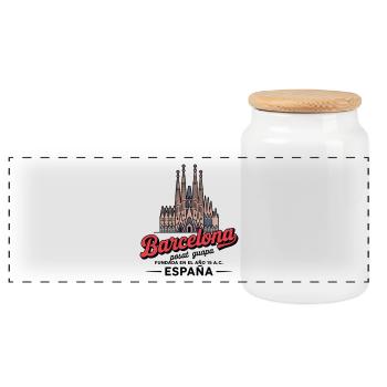 Barcelona Sagrada Familia Stil - Panorama Keksdose mit Holzdeckel - Weiß - Vorne