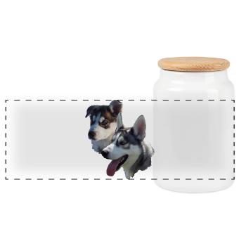 Husky Double Portrait - Panoramic Cookie Jar with Wooden Lid - white - Front