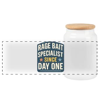 Rage Bait Specialist Since Day One, Funny Saying  - Panoramic Cookie Jar with Wooden Lid - white - Front