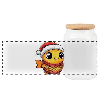 Goldfish Christmas - Panoramic Cookie Jar with Wooden Lid - white - Front