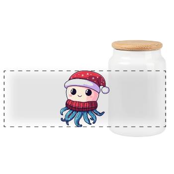 Qualle Weihnachten - Panorama Keksdose mit Holzdeckel - Weiß - Vorne