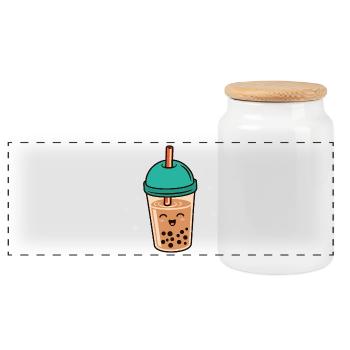 Bubble Tea Kawaii Boba Tea Milk Tea Asian - Panoramic Cookie Jar with Wooden Lid - white - Front